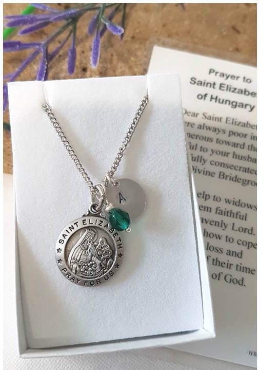 St Elizabeth Of Hungary Catholic Medal/Pewter Saint Elizabeth Patron saint of Widows, Brides ,Sick Children/Personalised Birthstone charms