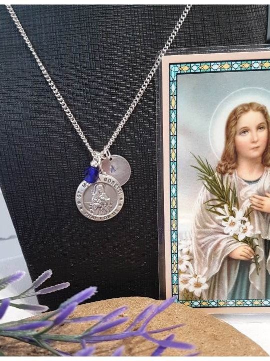 St Maria Goretti/Catholic Saints Necklace for Communion and Confirmation Girls/Personalized St Maria Goretti Pewter Pendant with Prayer Card