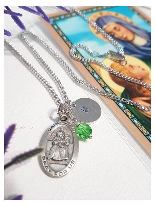 St Anne Pewter Personalized Medal,Saint Anne Patron Saint For Pregnancy,Catholic Medals For Grandmothers, homemakers,mothers,Initial Charm