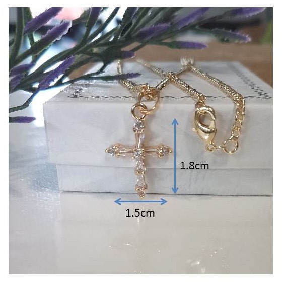 14K Gold Filled Cross Pendant for Girls, Gold Filled CZ Cross Necklace, Petite Cross Medal, Gifts for Her, First Communion and Confirmation
