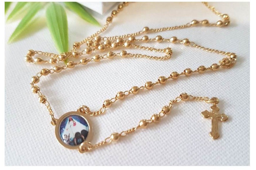 Gold Filled Caridad Del Cobre Necklace,18K Gold Filled Rosary Chain,Gold Our Lady Of Charity Rosary Necklace,Ladies Rosary,Virgin Mary Medal