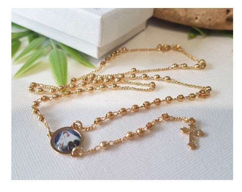 Gold Filled Caridad Del Cobre Necklace,18K Gold Filled Rosary Chain,Gold Our Lady Of Charity Rosary Necklace,Ladies Rosary,Virgin Mary Medal