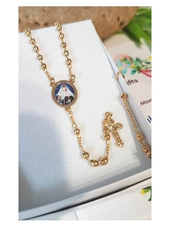Gold Filled Caridad Del Cobre Necklace,18K Gold Filled Rosary Chain,Gold Our Lady Of Charity Rosary Necklace,Ladies Rosary,Virgin Mary Medal