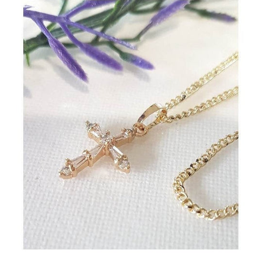 14K Gold Filled Cross Pendant for Girls, Gold Filled CZ Cross Necklace, Petite Cross Medal, Gifts for Her, First Communion and Confirmation