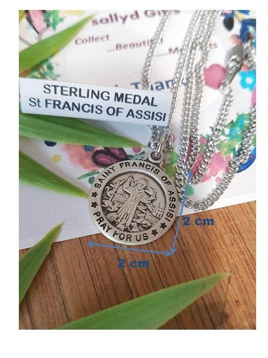 St Francis Sterling Medal,Saint Francis Patron of Ecology and Animals,Sterling Silver Catholic Medals, Confirmation Gifts for Boys,