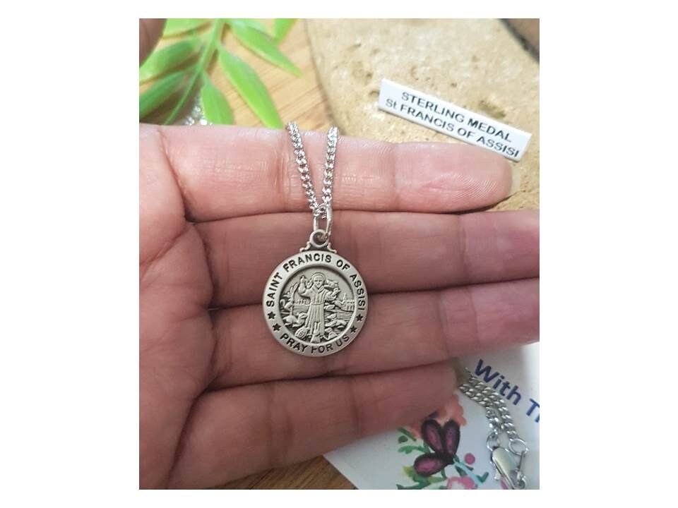 St Francis Sterling Medal,Saint Francis Patron of Ecology and Animals,Sterling Silver Catholic Medals, Confirmation Gifts for Boys,