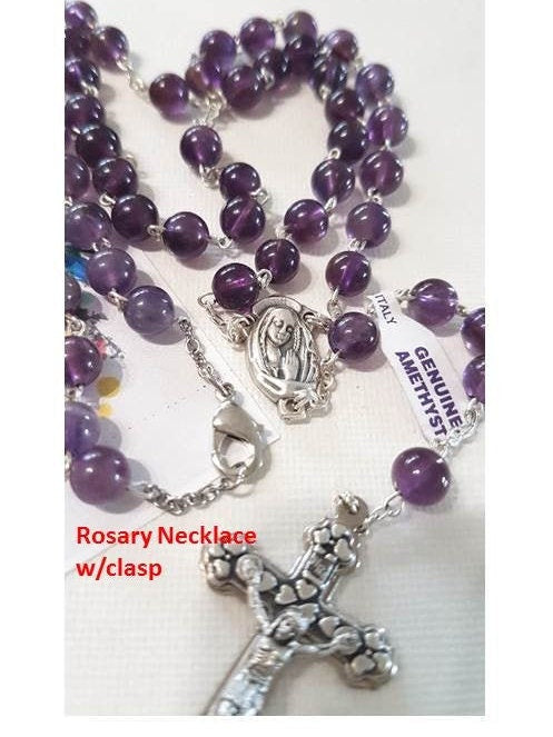 Gemstone Amethyst Rosary Necklace,Genuine Amethyst Rosary, Healing Gemstone Prayer Beads,Italian Beads Gemstone Rosary,Amethyst Rosary Chain