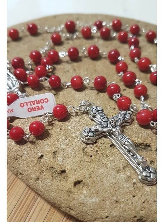 Genuine Red Coral Rosary,Italian Gemstone Rosary,Catholic Gemstone Coral Prayer Beads,Natural Stone Rosary Necklace,Healing Depression