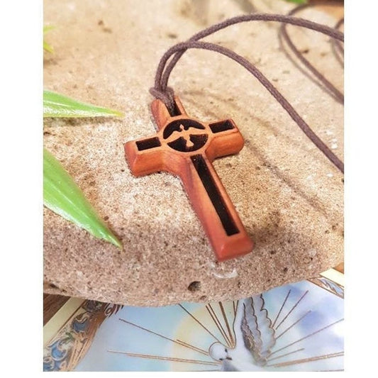 Holy Spirit Olivewood Pendant, Corded Olive Wood Cross,Wood Cross with Holy Spirit Prayer Card,Adult and Youth Wood Cross,Confirmation Gift