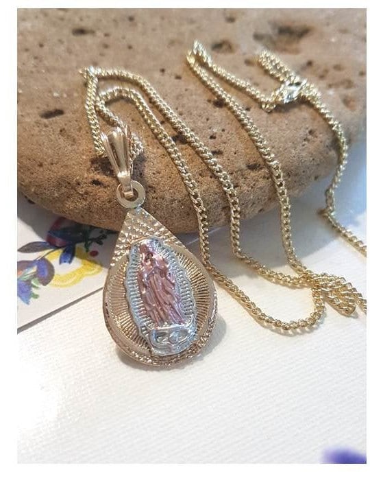 Rose Gold Guadalupe Medal,Virgin Of Guadalupe Gold Filled Necklace,Our Lady of Guadalupe Tri Tone Gold Pendant,Gold Silver Rose Gold Medal