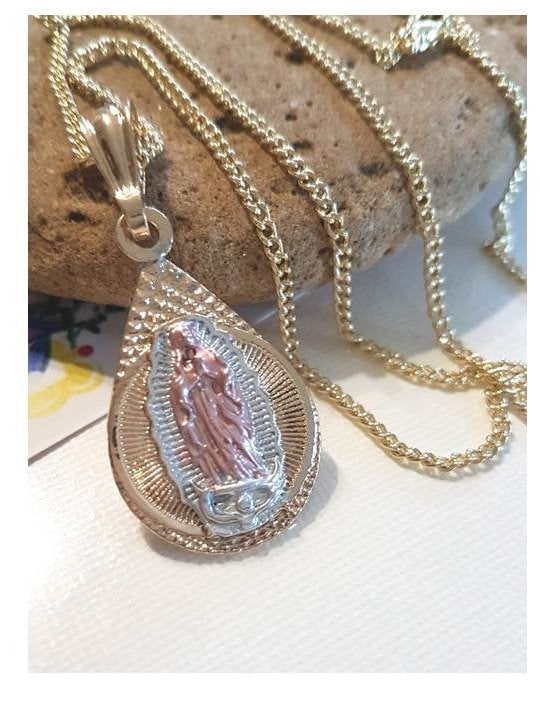Rose Gold Guadalupe Medal,Virgin Of Guadalupe Gold Filled Necklace,Our Lady of Guadalupe Tri Tone Gold Pendant,Gold Silver Rose Gold Medal