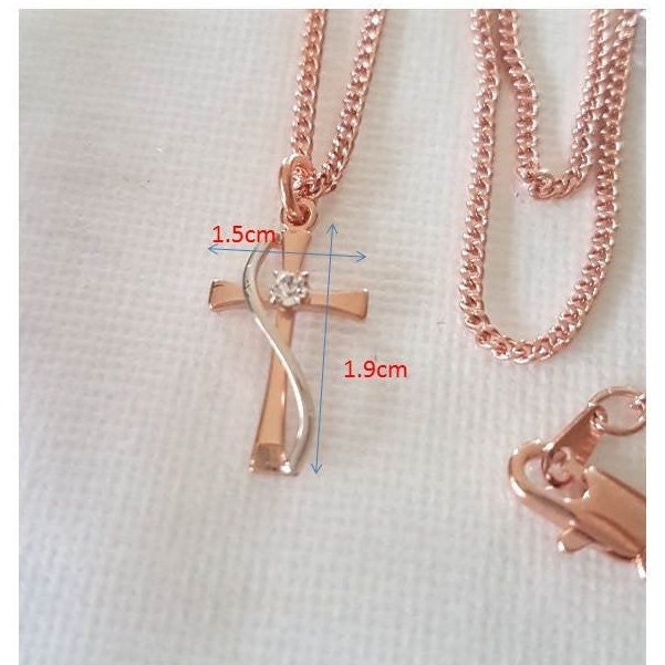 Cute Rose Gold Sterling Silver Cross, Rose Gold Tutone Cross Necklace with CZ, Ladies  & Girls Crystal Pendant, Christian Cross Jewelry