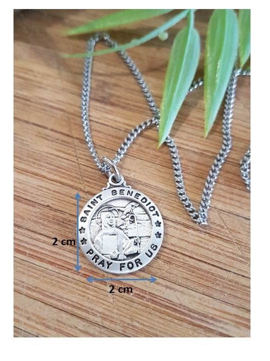 Protection St Benedict Sterling Silver Medal,Saint Benedict of Nursia ,Patron Saint Necklace,Evil and Harm Protector,Orthodox and Catholic