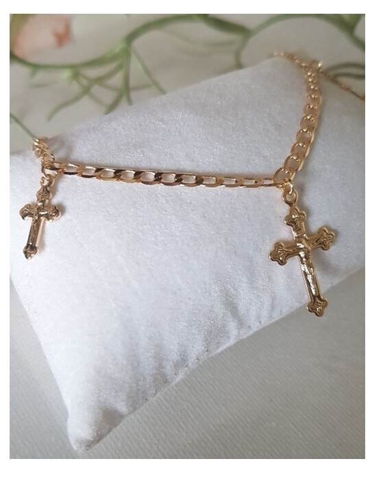 18k Gold Filled Bracelet, Gold Link Bracelet with Crosses,Ladies Dainty Gold Filled Bracelet,Trendy Religious Jewelry,Gold Cross Charm