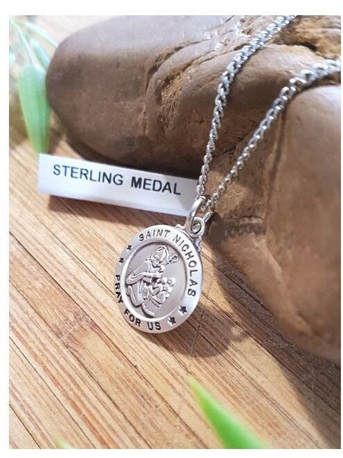 St Nicholas Sterling Silver Necklace,Saint Nicholas Medal,Patron Saint Of Children,Pray For Us Sterling Gifts,Men,Fathers and Youth Jewelry