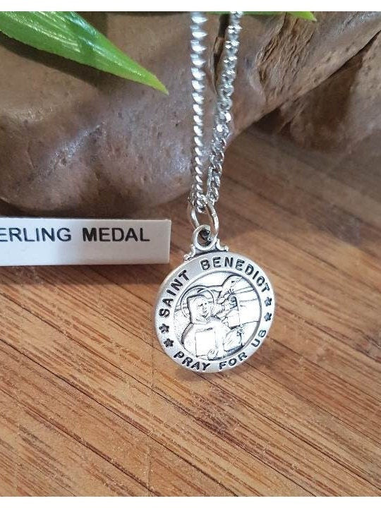 Protection St Benedict Sterling Silver Medal,Saint Benedict of Nursia ,Patron Saint Necklace,Evil and Harm Protector,Orthodox and Catholic