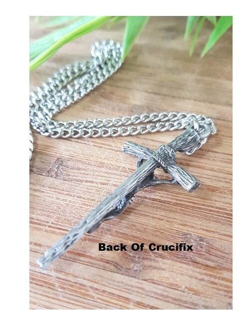 Papal Crucifix Pendant,Pewter Papal Cross Necklace,Mens Big Silver Cross,Traditional Latin Crucifix,Vintage and Rustic Cross Jewelry