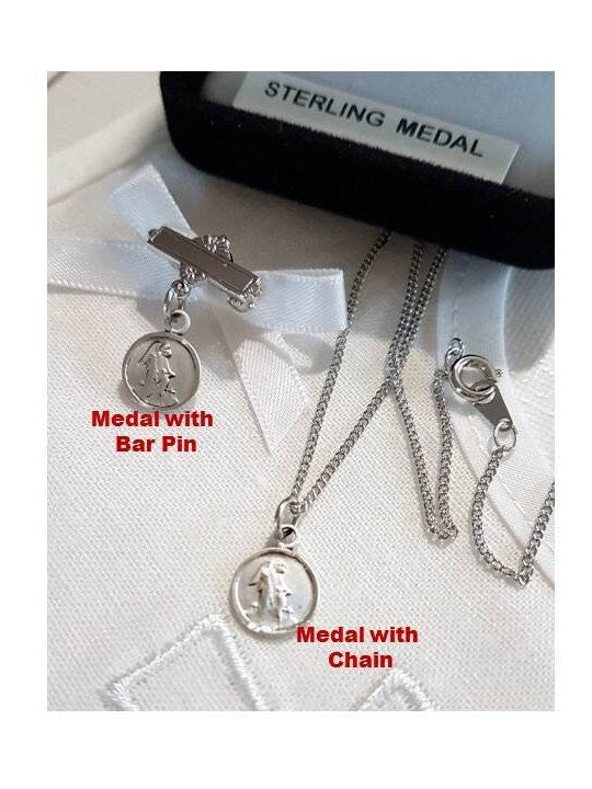 Guardian Angel Sterling Silver Medal Pin,Sterling Bar Pin,Baby and Toddler Lapel Pin,Guardian Angel Necklace,Baptism Gift,Christening Gift