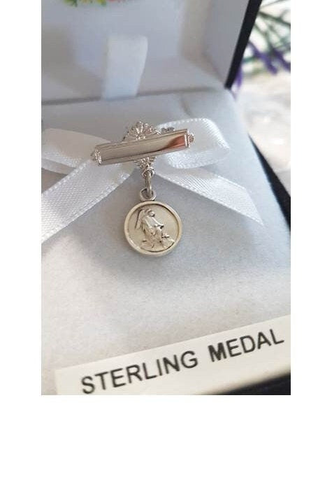 Guardian Angel Sterling Silver Medal Pin,Sterling Bar Pin,Baby and Toddler Lapel Pin,Guardian Angel Necklace,Baptism Gift,Christening Gift
