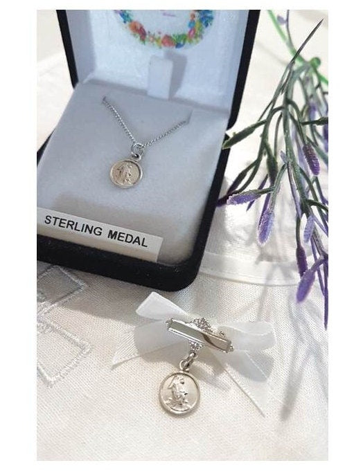 Guardian Angel Sterling Silver Medal Pin,Sterling Bar Pin,Baby and Toddler Lapel Pin,Guardian Angel Necklace,Baptism Gift,Christening Gift