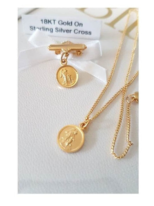 Gold On Sterling Guardian Angel Medal Pin,Sterling Bar Pin,Baby Lapel Pin,Guardian Angel with Children,Baptism Gift,Christening Gift