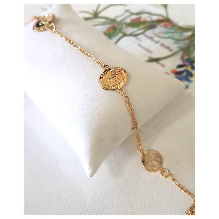 Gold Filled Holy Spirit Bracelet,18K Gold Filled Espirito Santo, Confirmation Bracelet, Gold Oval Holy Spirit medal,Religious Gold Chain