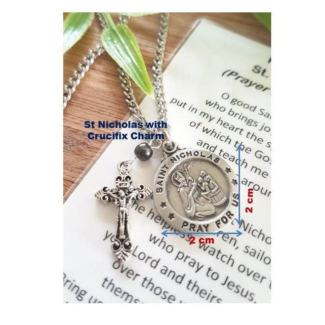 St Nicholas Pewter Medal,Saint Nicholas with Prayer card,Patron Saint For Children,Boys Confimation Name,Communion and Confirmation Gifts