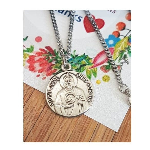 St Jude Thaddeus Sterling Medal,Adult Sterling Patron Saint Necklace,Saint Jude Silver Pendant,St Jude for Desperate Cause,Lost Cause Saint