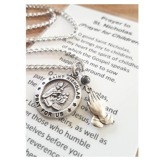 St Nicholas Pewter Medal,Saint Nicholas with Prayer card,Patron Saint For Children,Boys Confimation Name,Communion and Confirmation Gifts