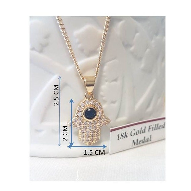 Sapphire Hamsa Pendant,18K Gold Filled Eye of Fatima Necklace,Crystal Khamsa Pendant,Gold and Diamante Hands Of Fatima Ladies Jewelry