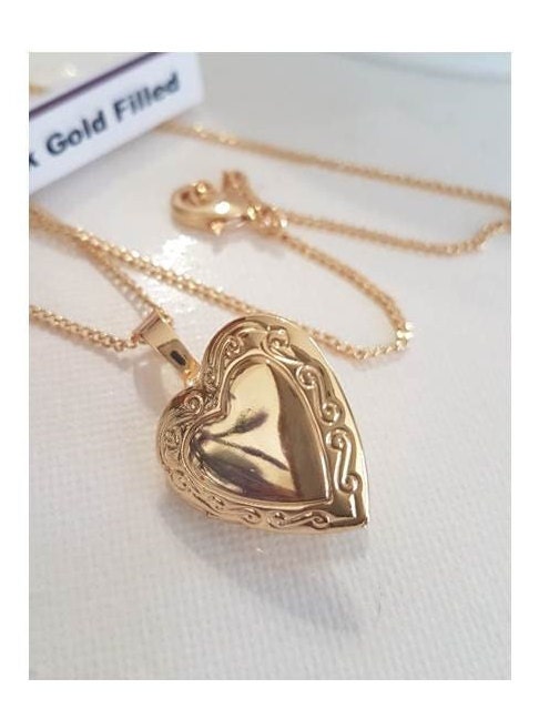 Gold Filled Heart Locket/Shiny 18Kt Gold Filled Locket Pendant,Hearts Photo Charm,Necklace for Her,Memorial Gifts,Mothers Day Jewelry