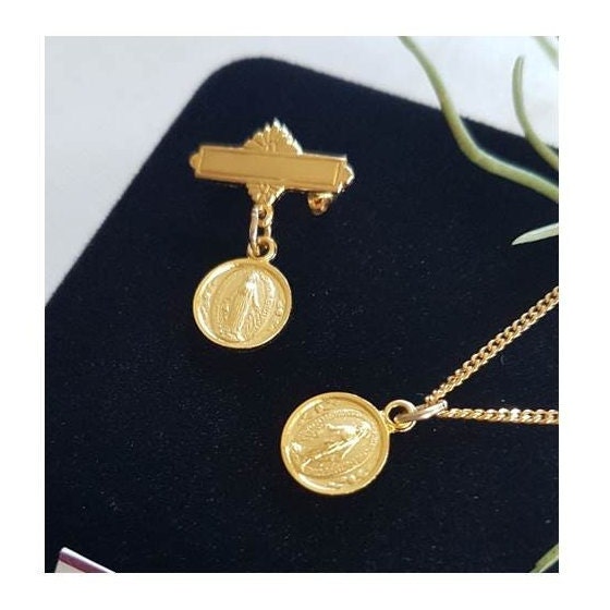 Gold On Sterling Miraculous Medal, Children's Lapel Pin,Small and Cute Ladies Miraculous Pendant,Christening and Baptism Jewelry