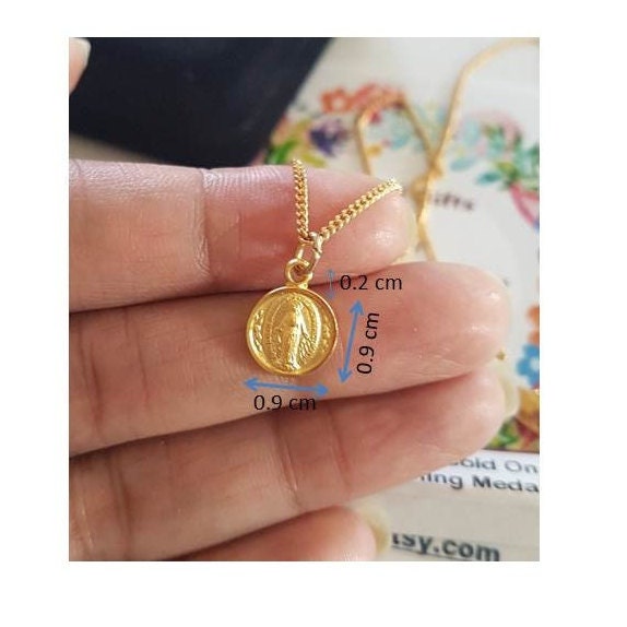 Gold On Sterling Miraculous Medal, Children's Lapel Pin,Small and Cute Ladies Miraculous Pendant,Christening and Baptism Jewelry