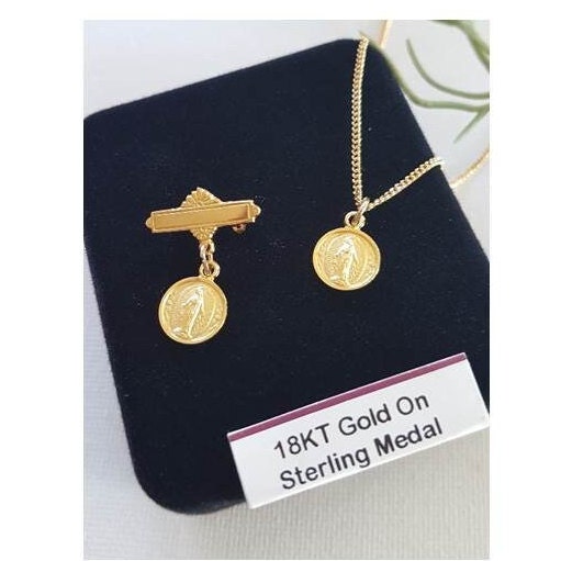 Gold On Sterling Miraculous Medal, Children's Lapel Pin,Small and Cute Ladies Miraculous Pendant,Christening and Baptism Jewelry