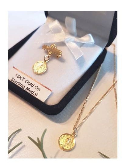 Gold On Sterling Miraculous Medal, Children's Lapel Pin,Small and Cute Ladies Miraculous Pendant,Christening and Baptism Jewelry