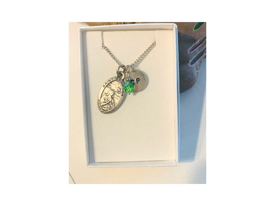 St Barbara Medal, Personalised Patron Saint Necklace, Popular Saints For Girls, Confirmation Gifts, First Communion and Birthstone Jewellery