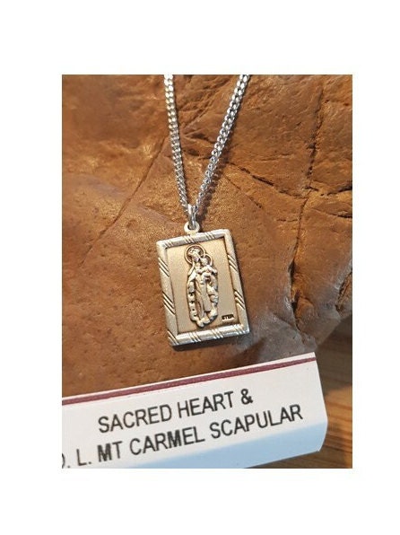 Scapular Medal Sterling Silver, Sterling Sacred Heart Pendant, Our Lady of Mt Carmel Pendant, Double sided scapular Necklace, Religious Gift