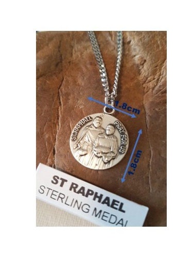 St Raphael Sterling Medal, Vintage Look Sterling Silver Pendant, St Raphael the Arcangel, Saint Round Medal, Gift for Nurses and Physicians