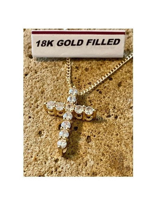 Cute Gold Cross,18K Gold Filled Diamante Cross, CZ Clear Stone Cross, Bridal And Wedding Jewelry, Floating Gold Cross Necklace, Gift For Her