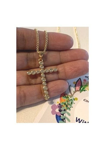 Gold Filled Clear Stone Cross, CZ Stone Cross, Gold and Cubic Zirconia Jewelry,18K Gold Filled Cross Pendant, Bridal Gift, Christmas for Her