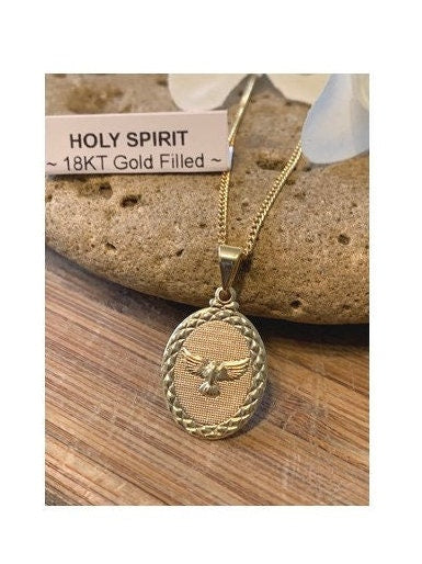 Gold Filled Holy Spirit Necklace, Dove Medal In Gold, 18KT Gold Filled Oval Medal, Confirmation Gift Ideas, Holy Spirit Symbol, Peace Charm