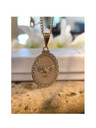 Gold Filled Holy Spirit Necklace, Dove Medal In Gold, 18KT Gold Filled Oval Medal, Confirmation Gift Ideas, Holy Spirit Symbol, Peace Charm