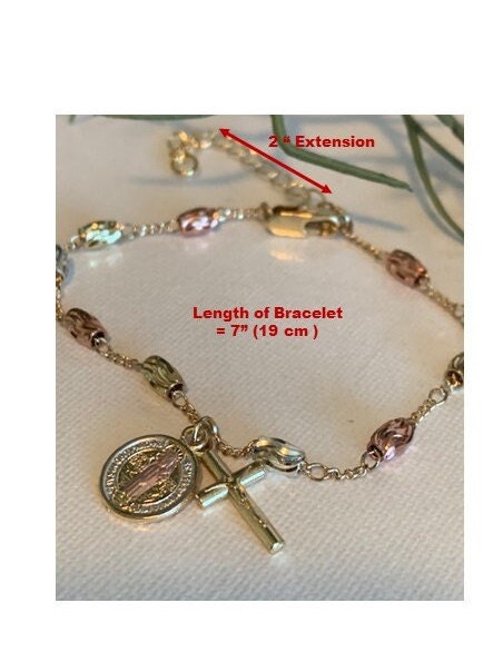 Dainty St Benedict Gold Filled Bracelet, Cute 18KT Gold Filled Bracelet Crucifix Medal, Ladies Gold St Benedict and Cross, Rosary Bracelet