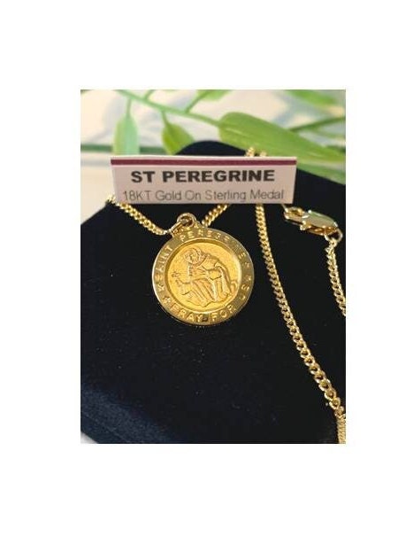 St Peregrine Medal, 18KT Gold Plated Saint Peregrine, Healing Saint , Patron of Cancer Patients, Ladies and Mens Catholic Sterling Medal