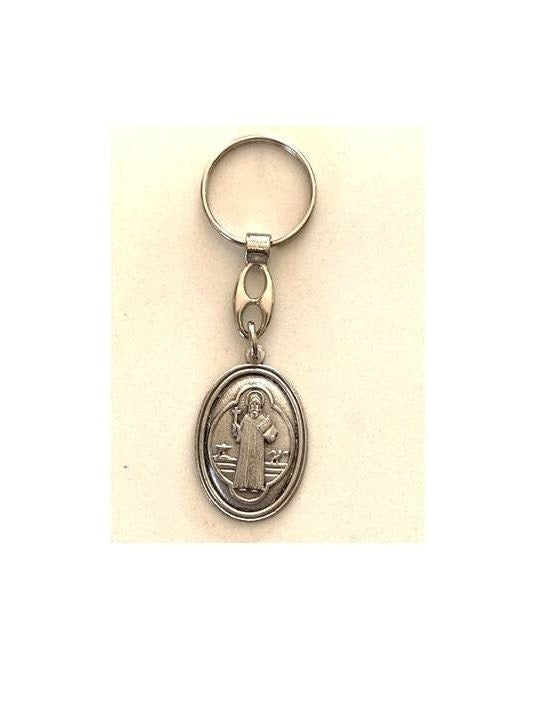 St Benedict Pewter Keyring, Saint Benedict Keychain, Car and Automobile Gifts, Religious Gifts for All, Double sided Religious Medal
