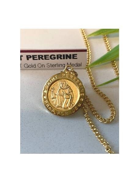 St Peregrine Medal, 18KT Gold Plated Saint Peregrine, Healing Saint , Patron of Cancer Patients, Ladies and Mens Catholic Sterling Medal