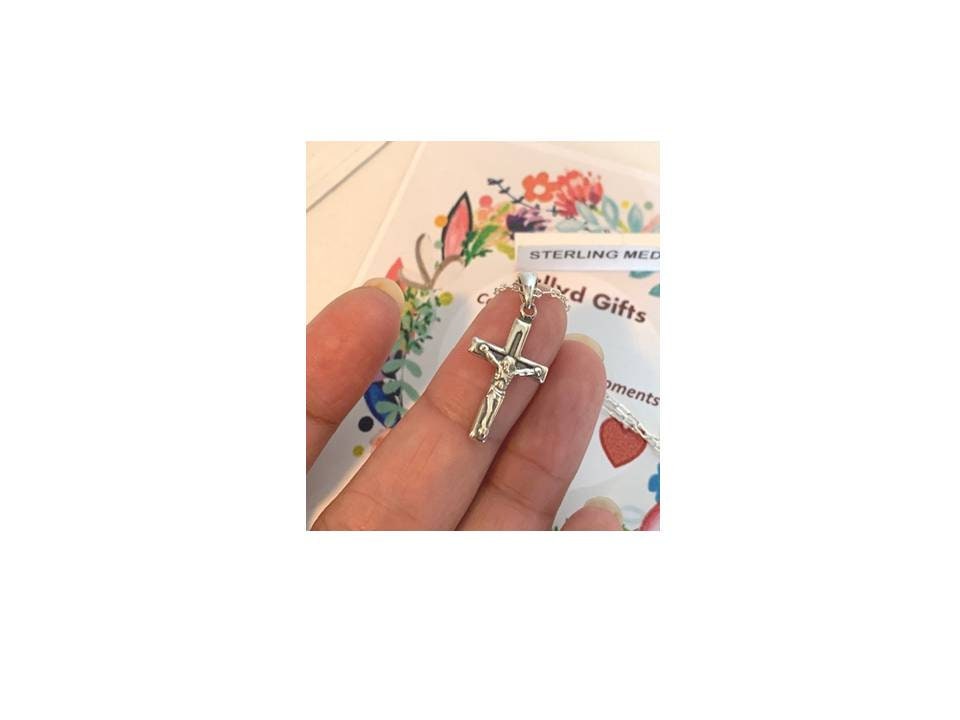 Cute Crucifix, Small Sterling Silver Crucifix, Sterling Cross for Kids, Ladies Sterling Crucifix Necklace , First Communion Jewelry