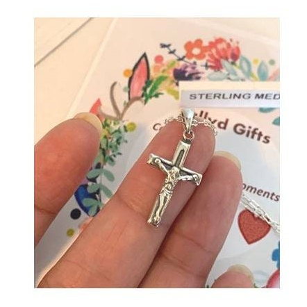 Cute Crucifix, Small Sterling Silver Crucifix, Sterling Cross for Kids, Ladies Sterling Crucifix Necklace , First Communion Jewelry