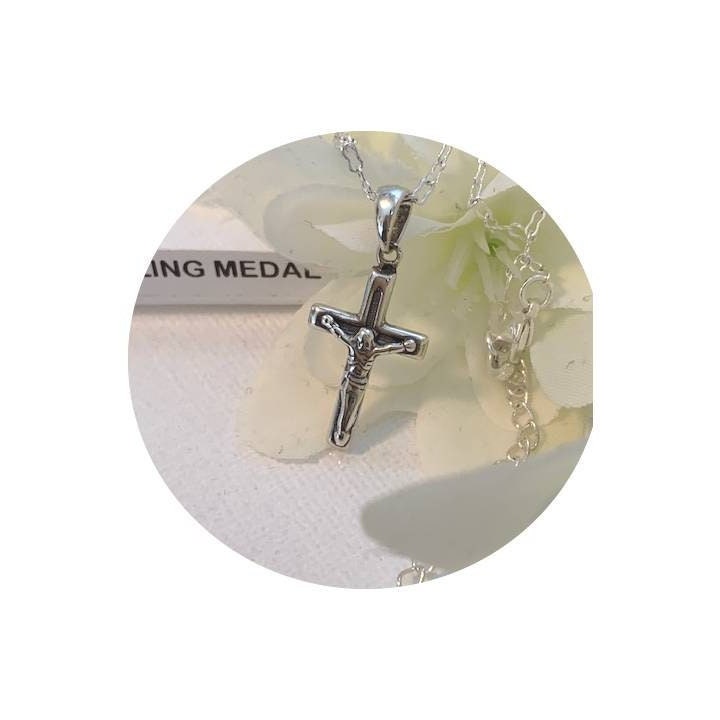 Cute Crucifix, Small Sterling Silver Crucifix, Sterling Cross for Kids, Ladies Sterling Crucifix Necklace , First Communion Jewelry