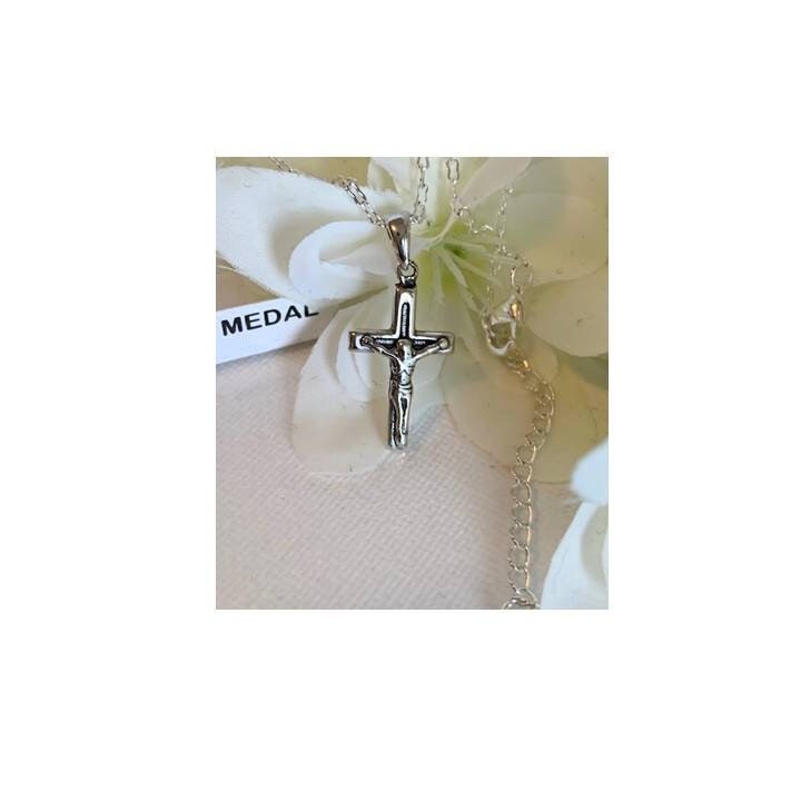 Cute Crucifix, Small Sterling Silver Crucifix, Sterling Cross for Kids, Ladies Sterling Crucifix Necklace , First Communion Jewelry